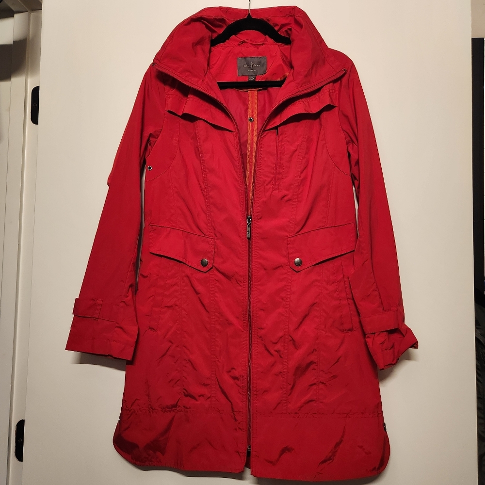 Cole Haan Packable Rain Jacket | Small | Red Hooded Water-Resistant Coat